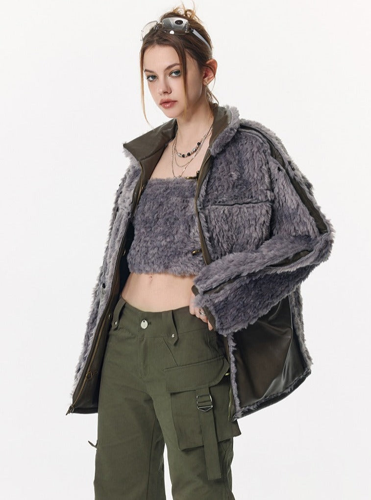 Reversible Plane Buckle Fur Jacket