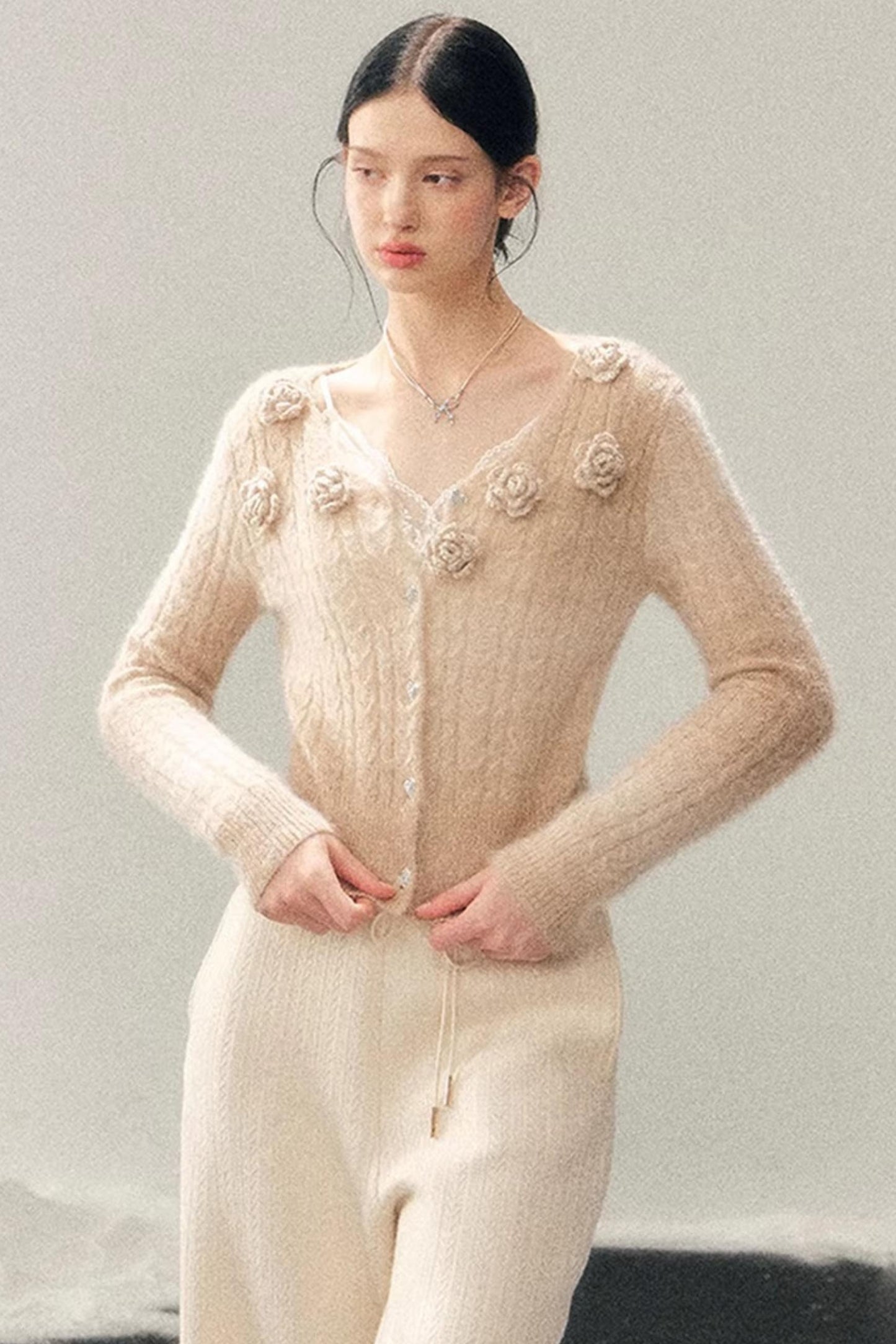 French Floral V-Neck Sweater