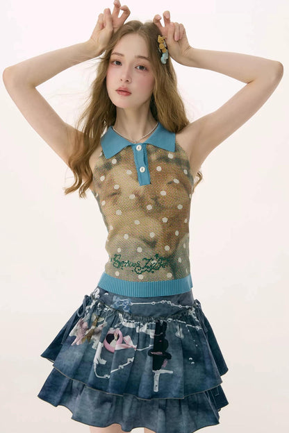 Blue Polo Knit Rabbit Vest