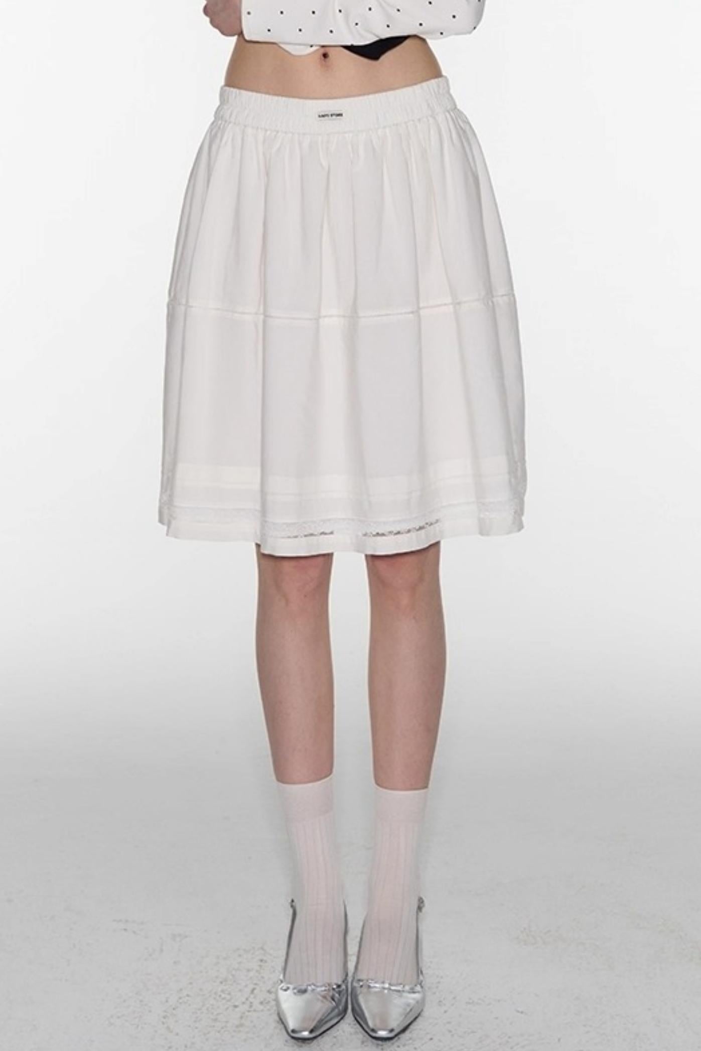 White Lace Panelled Umbrella Skirt