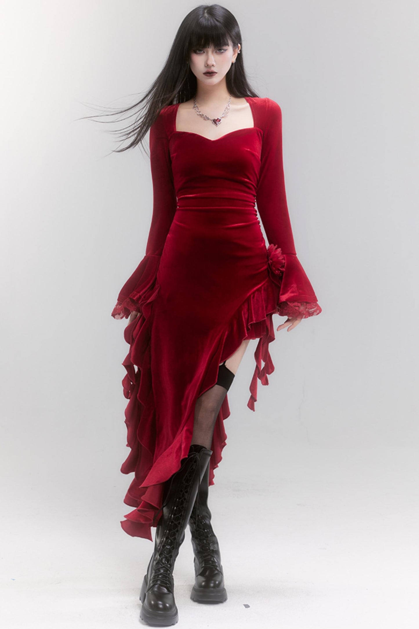 Women's Red Holiday Velvet Dress