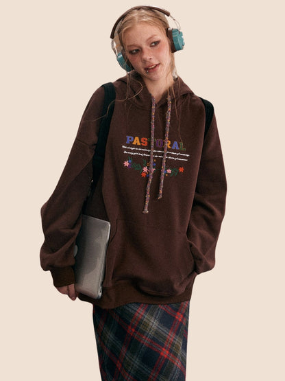 Vintage Embroidered Hooded Sweatshirt