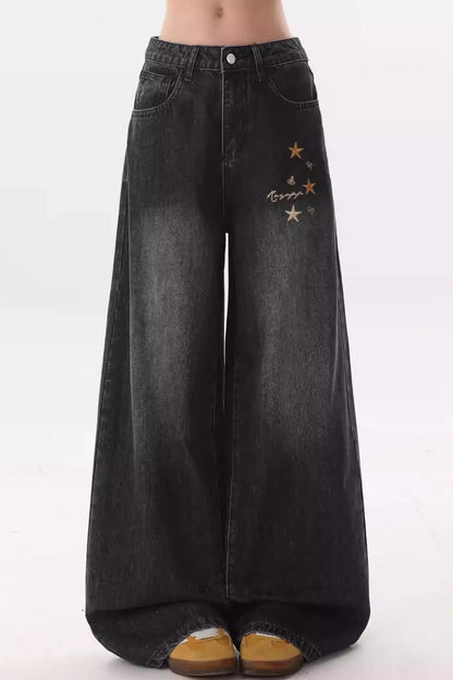 Retro Star Embroidery Jeans