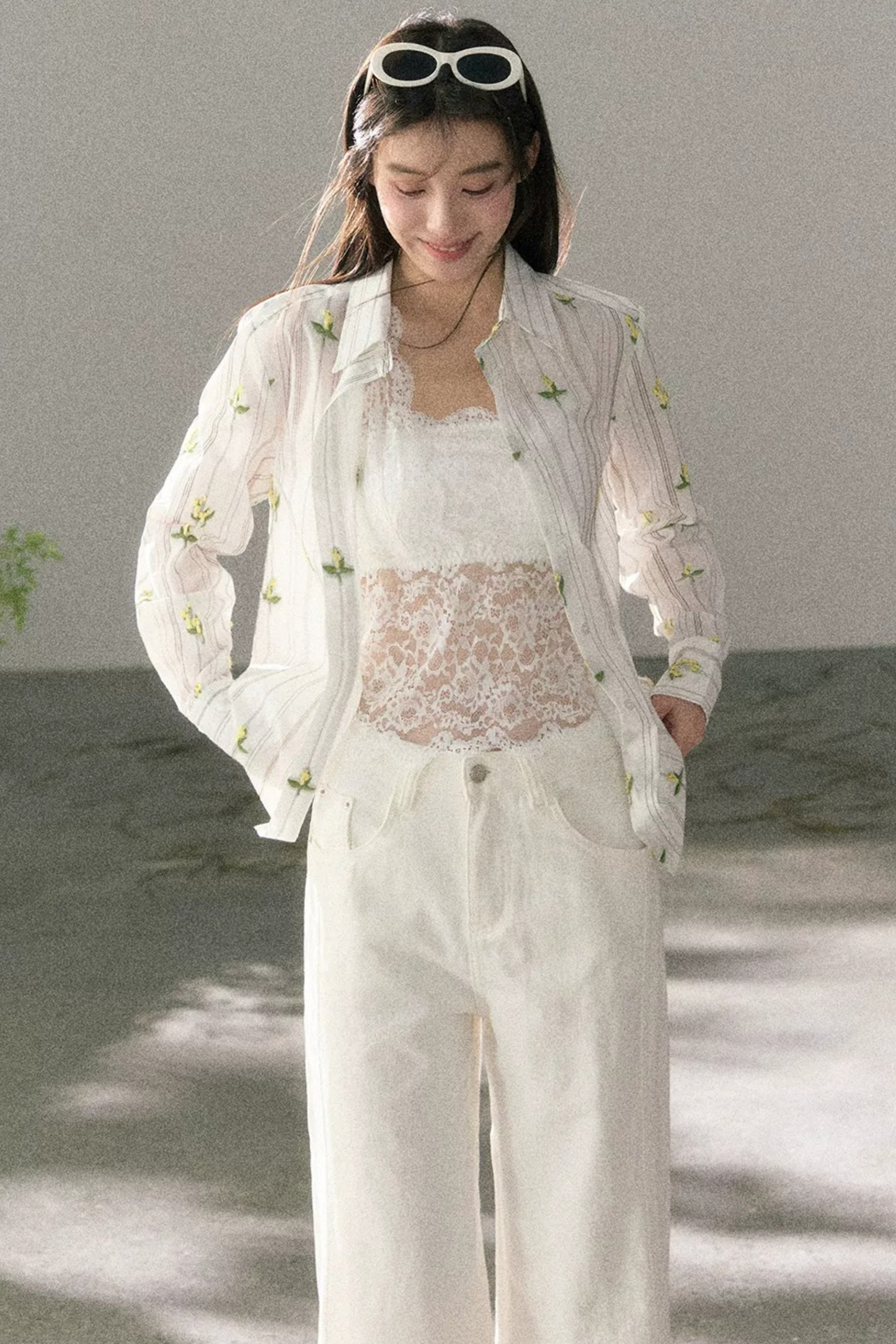 Striped Floral Sunscreen Shirt Set-Up