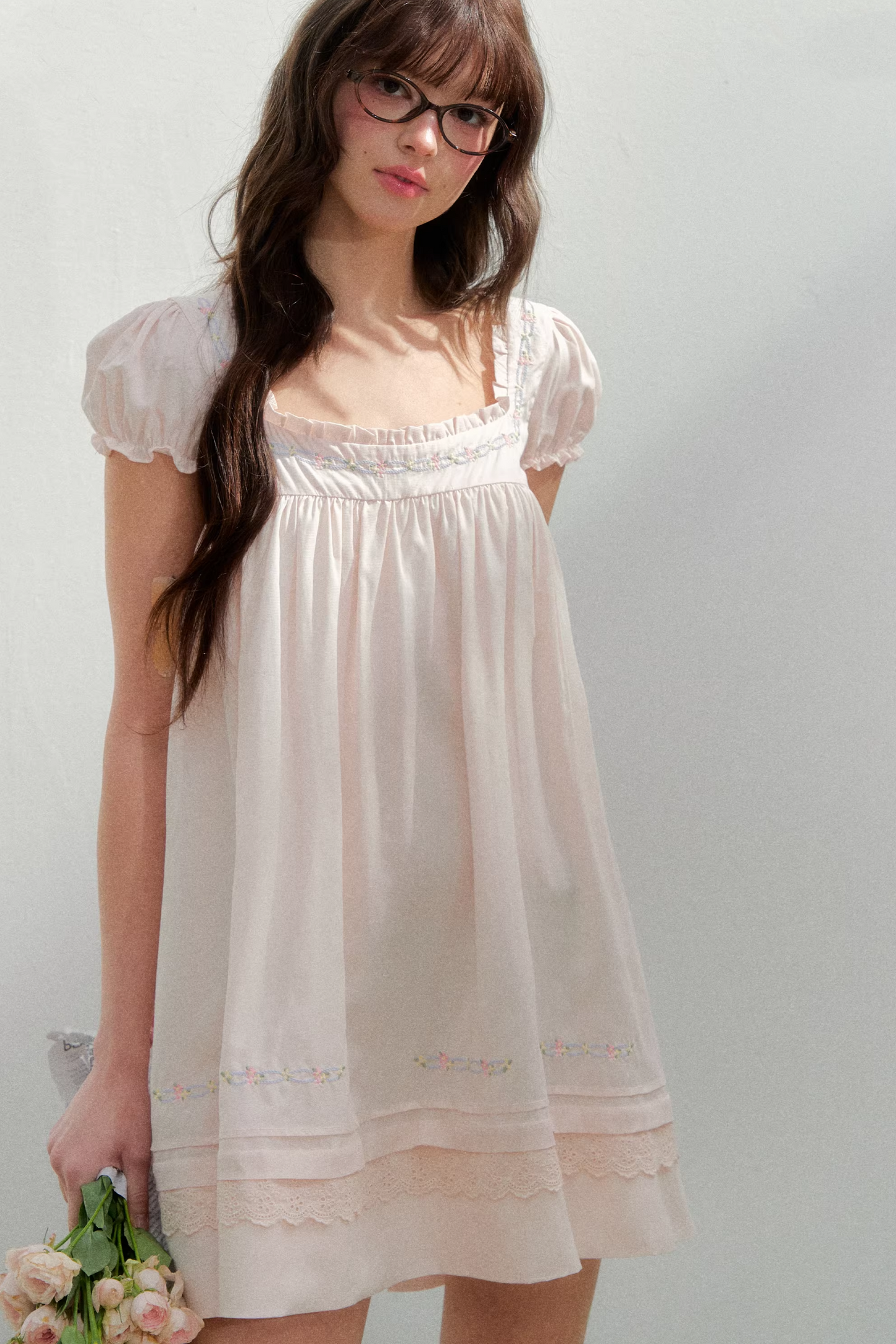 Square Neck Embroidered Dress