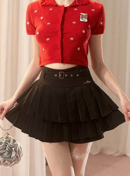 High Waist Pleated Short Skirt