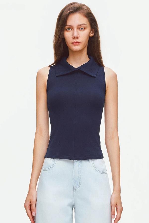 Convertible Collar Sleeveless Knit Top