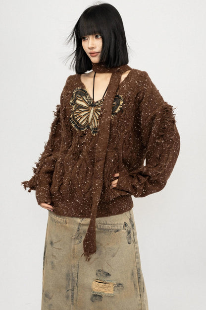 Butterfly Embroidered Knitted Sweater