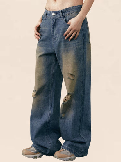 Washed Blue Versatile Slim Denim Pants