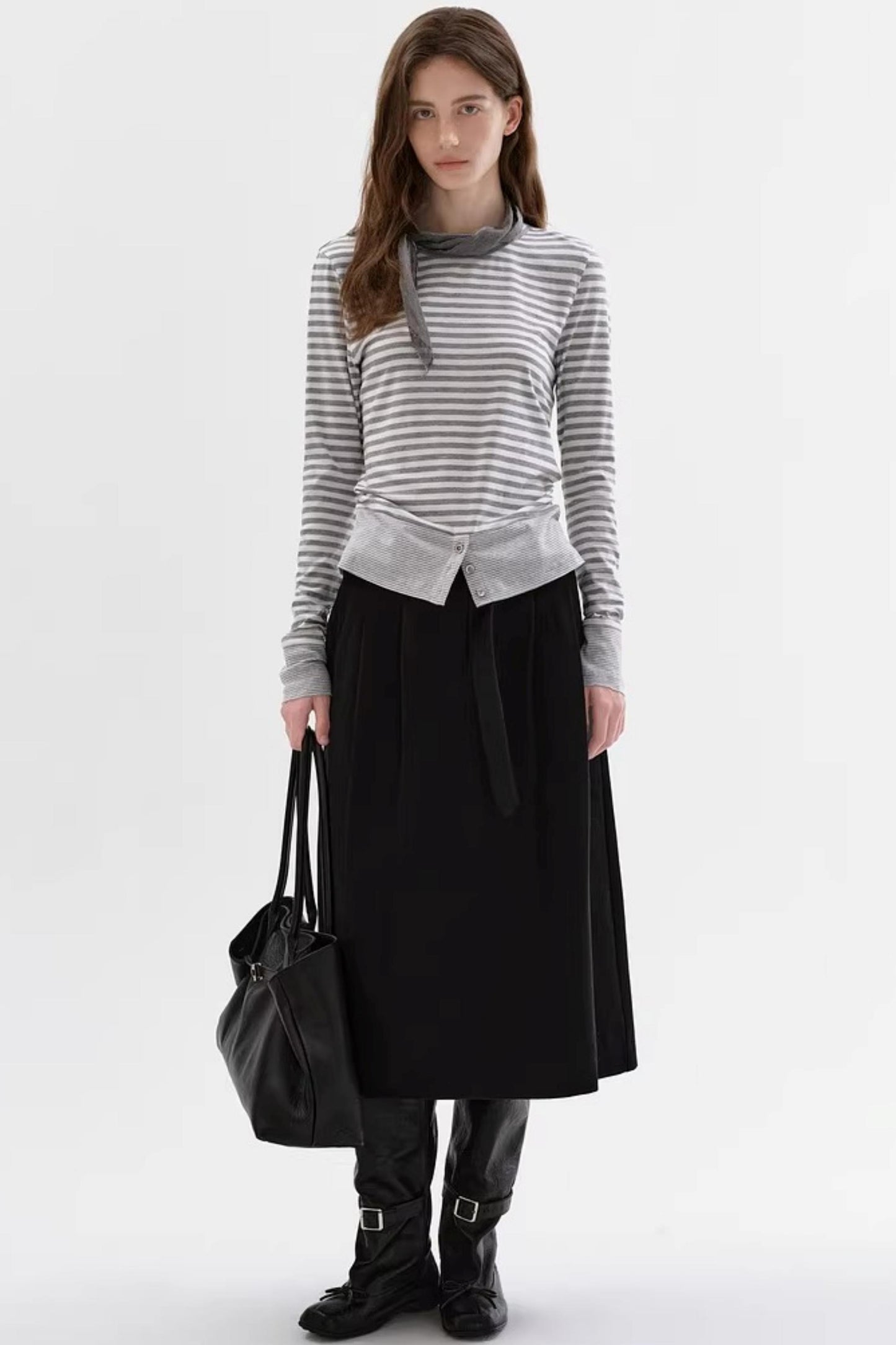 Soft Gray-White Striped Sweater
