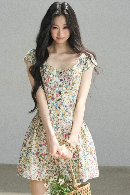 Youthful Floral Puffy Dress
