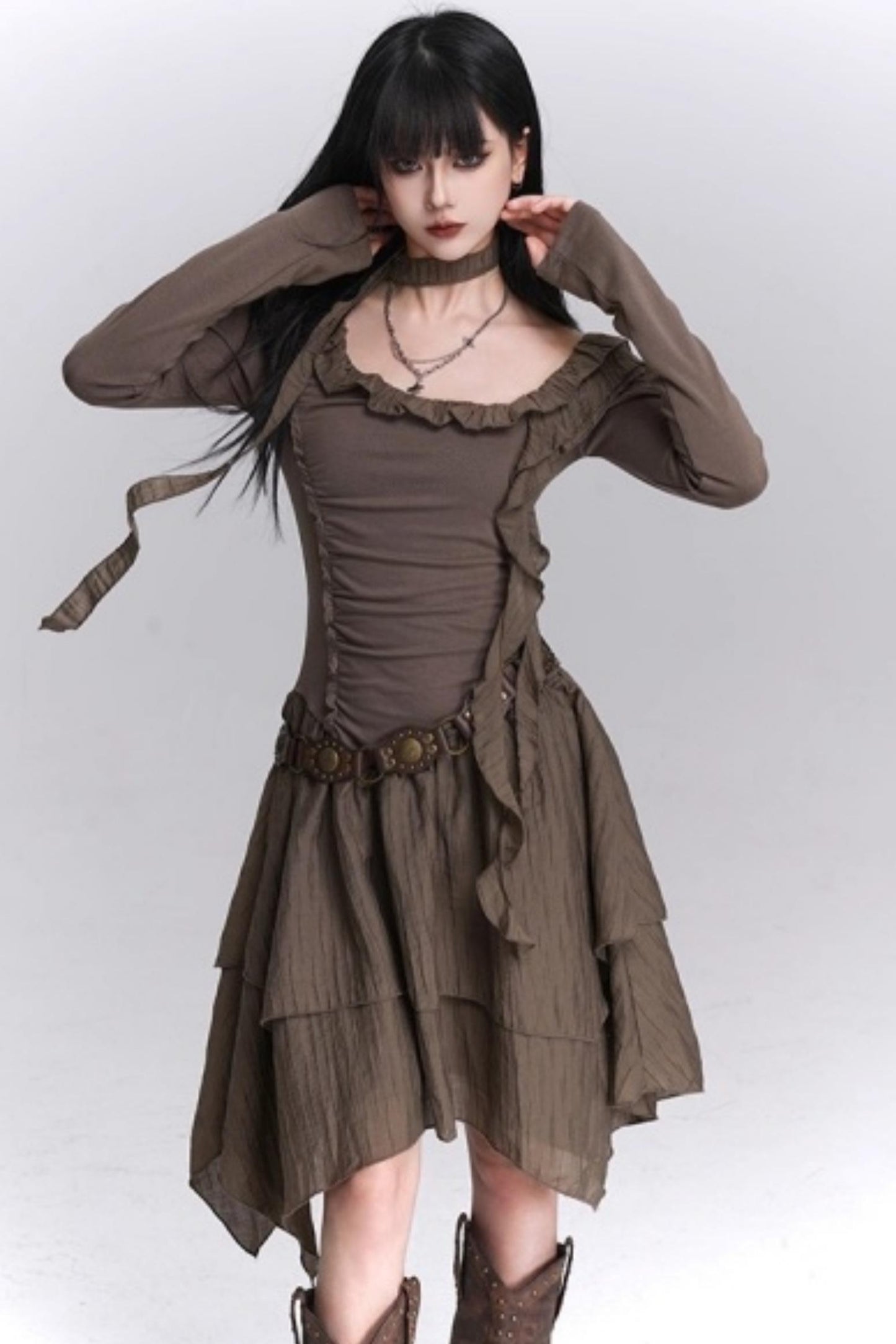 Cinched-Waist Autumn Dress