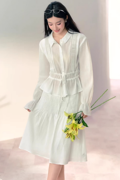 Completo Blusa in Cotone Pieghettato a Mano