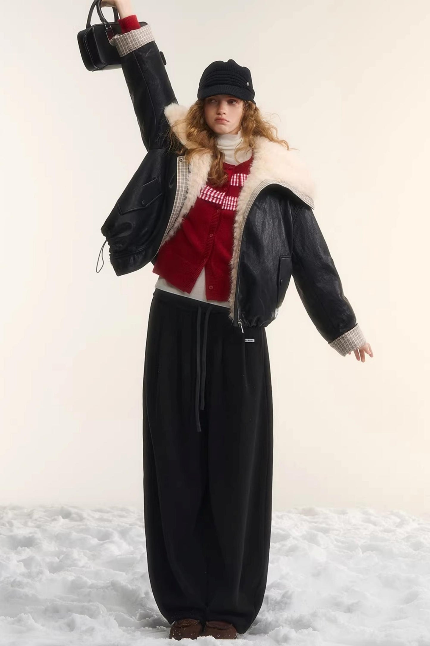 Velvet-Feel Curved-Leg Pants