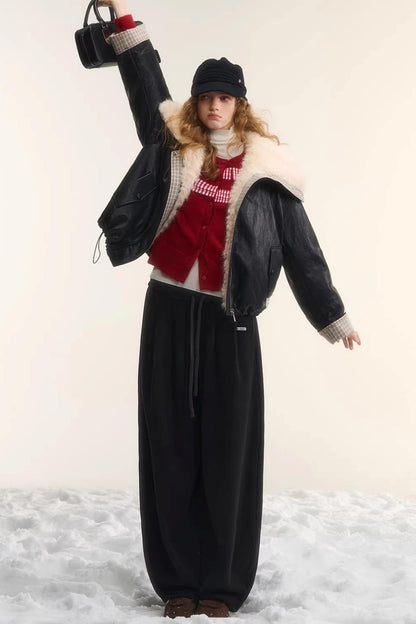 Velvet-Feel Curved-Leg Pants