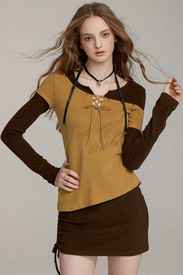 Falsches Zweiteiler-Drawstring-Kleid 