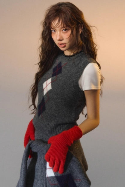 Floral Velvet Diamond Vest Skirt Set-Up