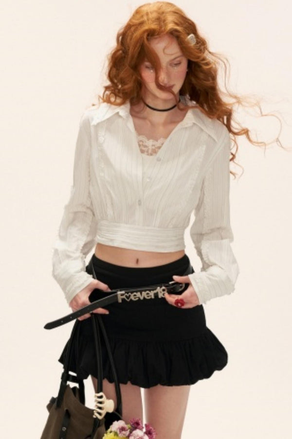 Layered Striped White Short Shirt