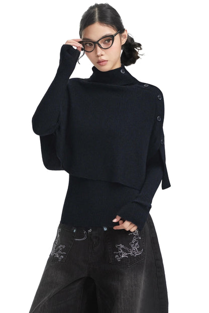 Pull cape noir à col roulé