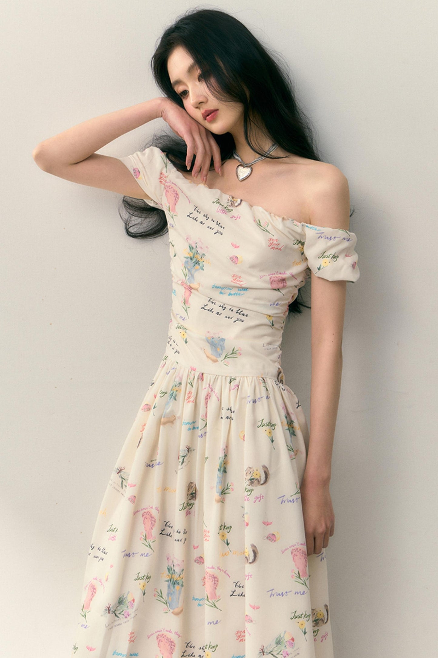 One-Shoulder Pleated Summer Dress