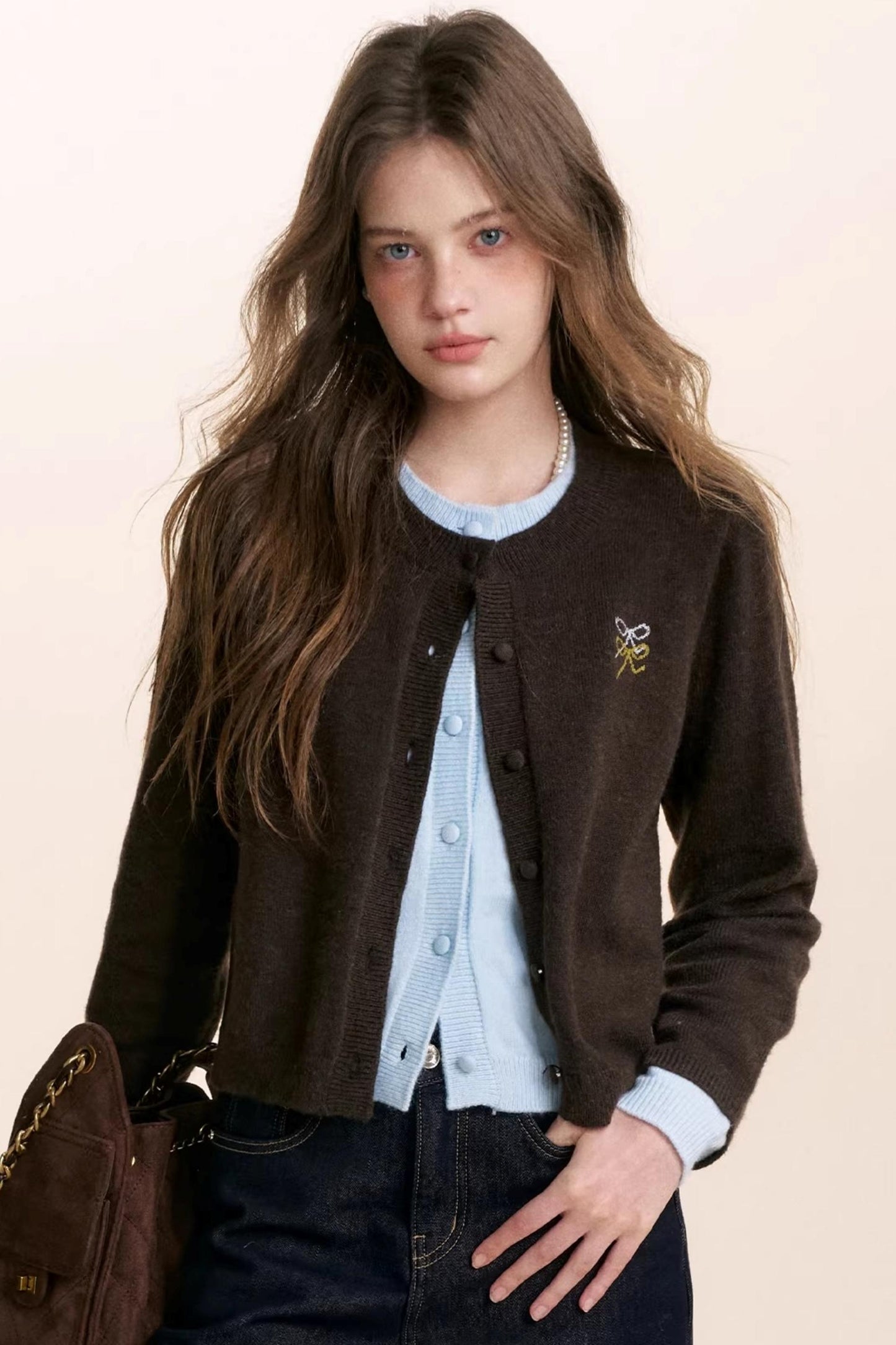 Wool Blend Color-Blocked Cardigan