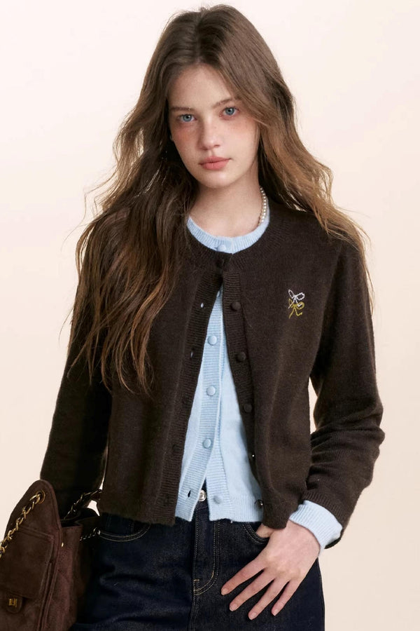 Wool Blend Color-Blocked Cardigan