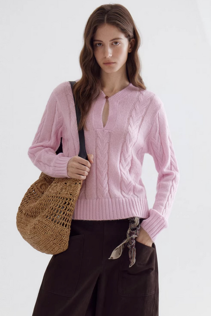 Pink Mohair V-Neck Sweater