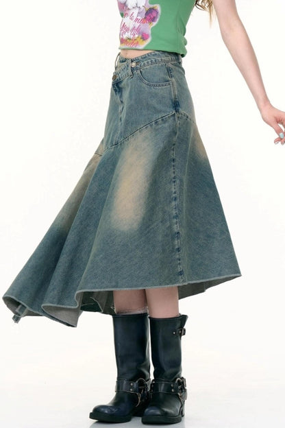 High-Waisted Irregular Denim Skirt
