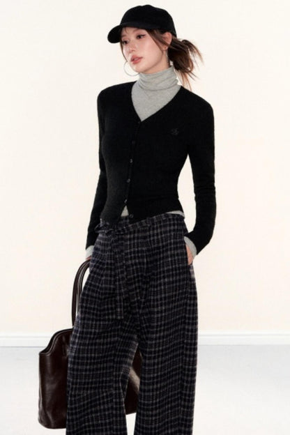 Plaid Woolen Wide-Leg Pants