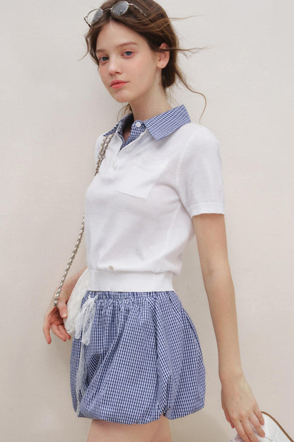 Checkered Knit Top Shorts Set-Up