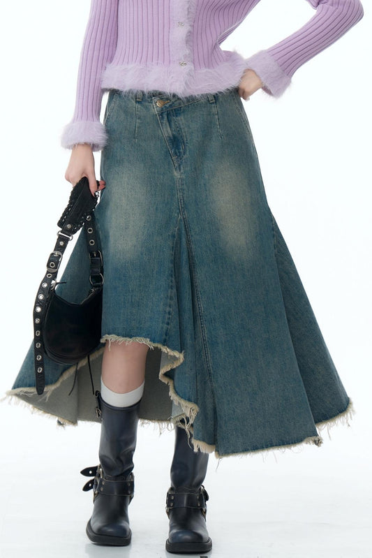 Irregular Design Blue Denim Skirt