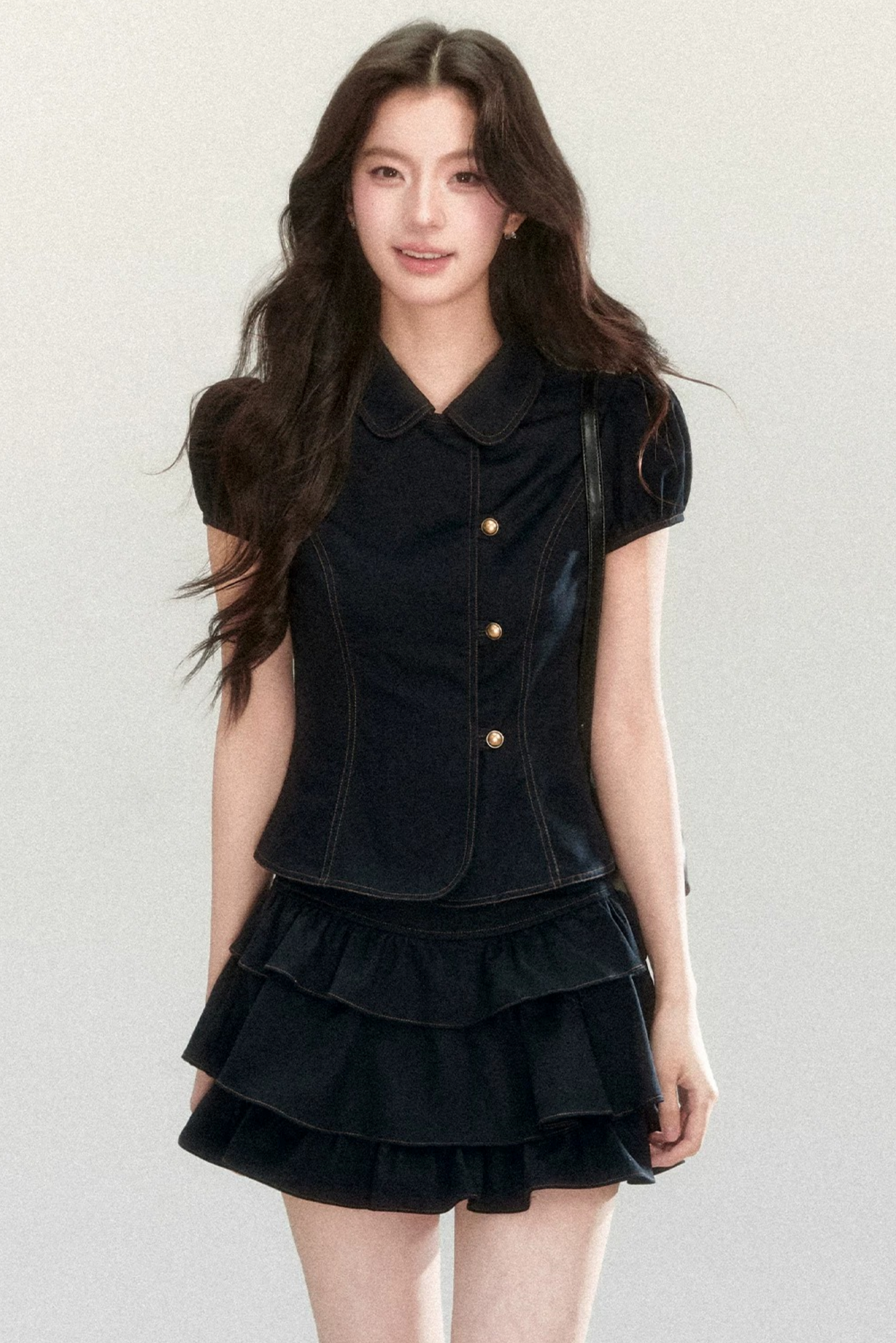Retro Collar Blouse & Cake Skirt Set-Up