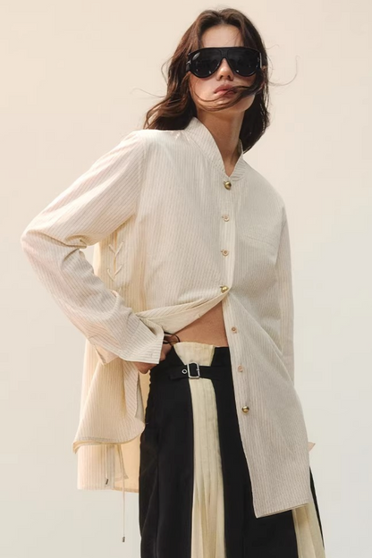 컬러 블록 더블 칼라 블라우스