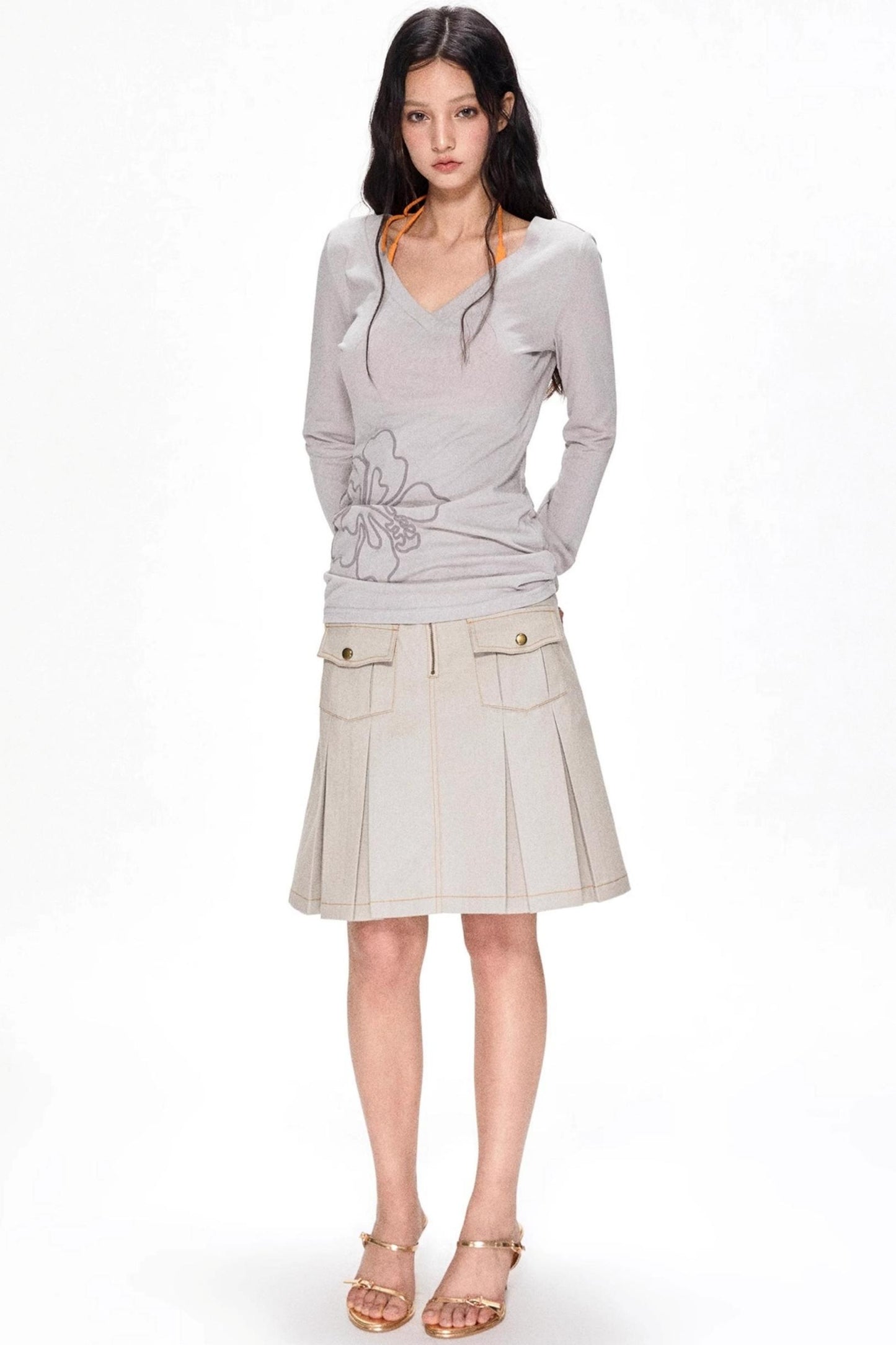 Vintage Pleated Midi Skirt