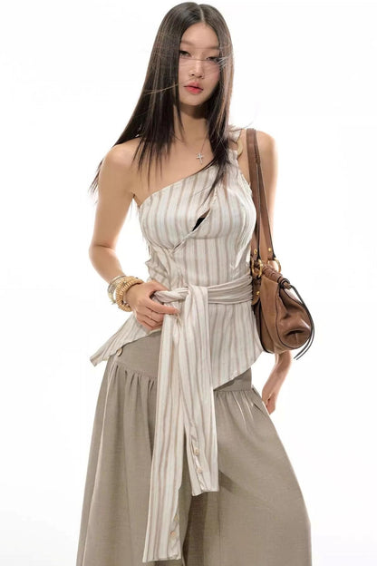 Wooden Bead Halterneck Deconstructed Vest Top