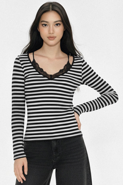 Color-Block Lace Knit Top