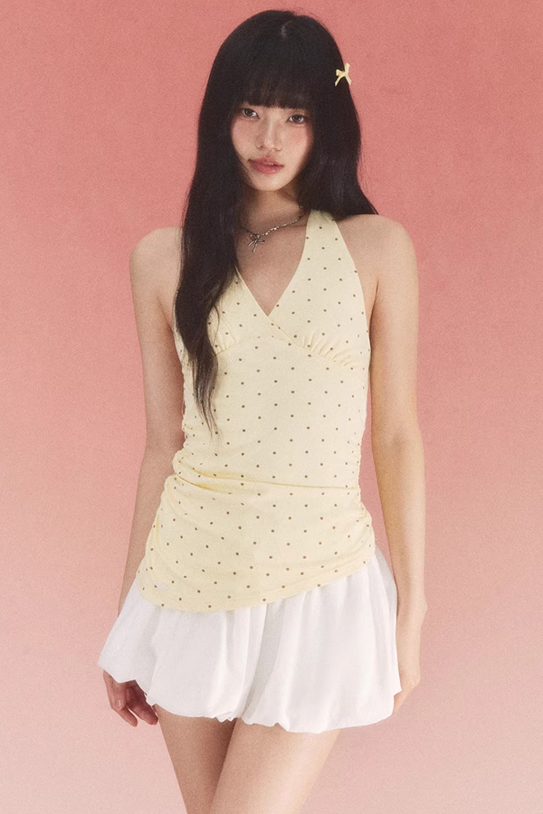 Spring Polka Dot Halter Dress