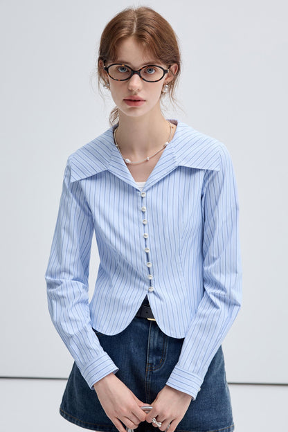 SPRING FALL BLUE STRIPE WAIST SHIRT