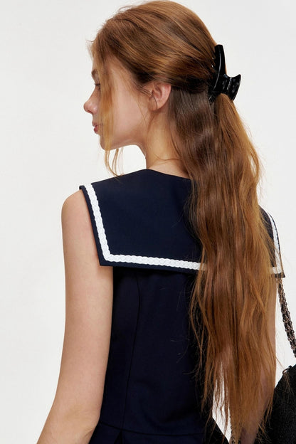 NavyCore Floral Tie Waist Dress