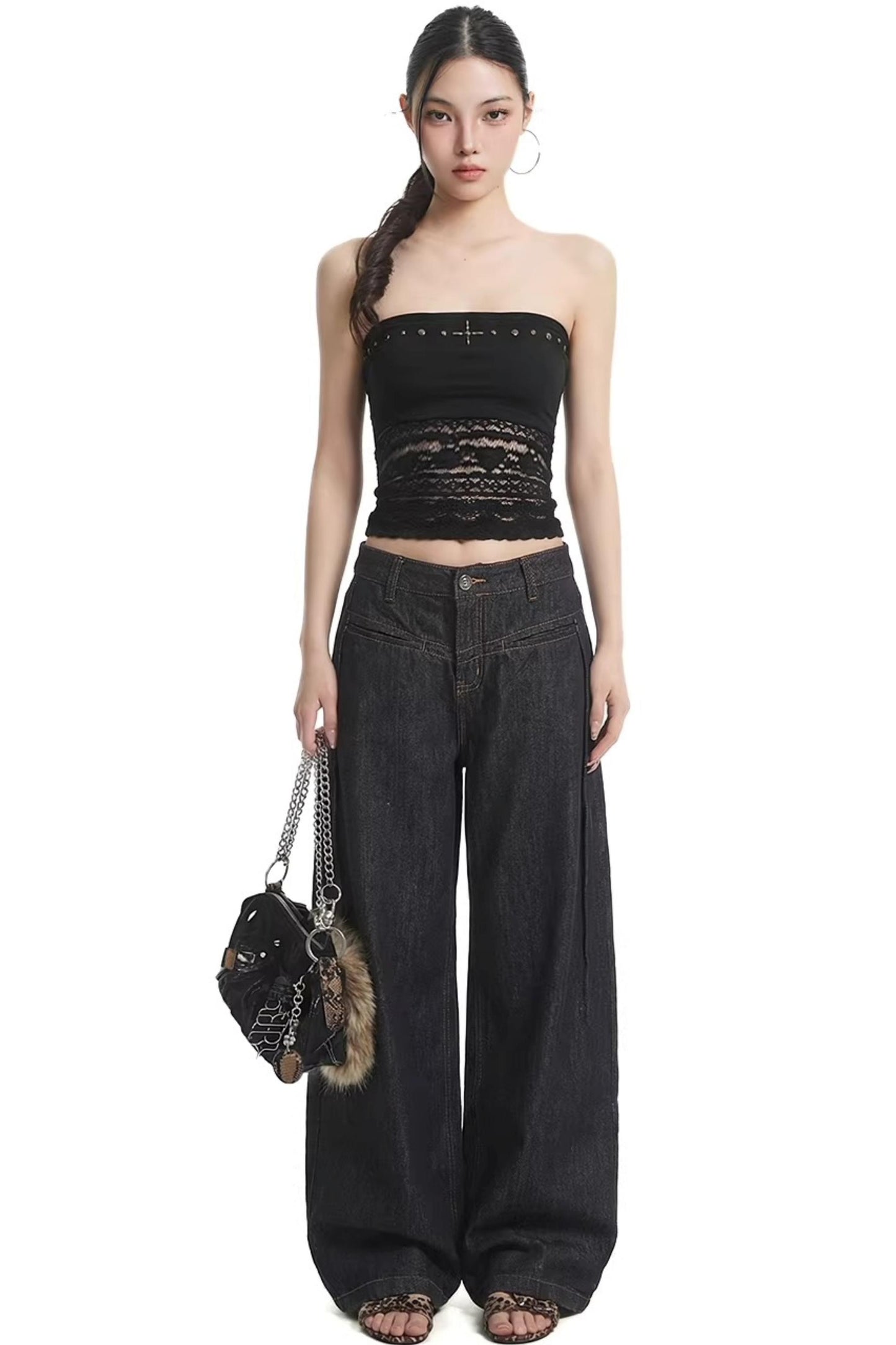 Lace Hollow Camisole Top Set