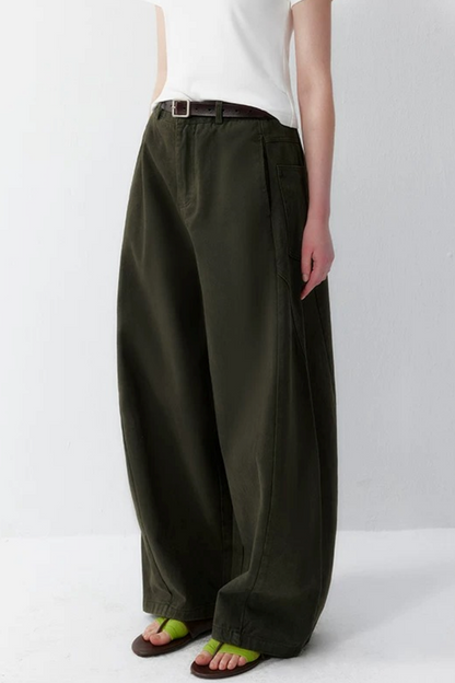 Olive Wide Leg Cotton Pants