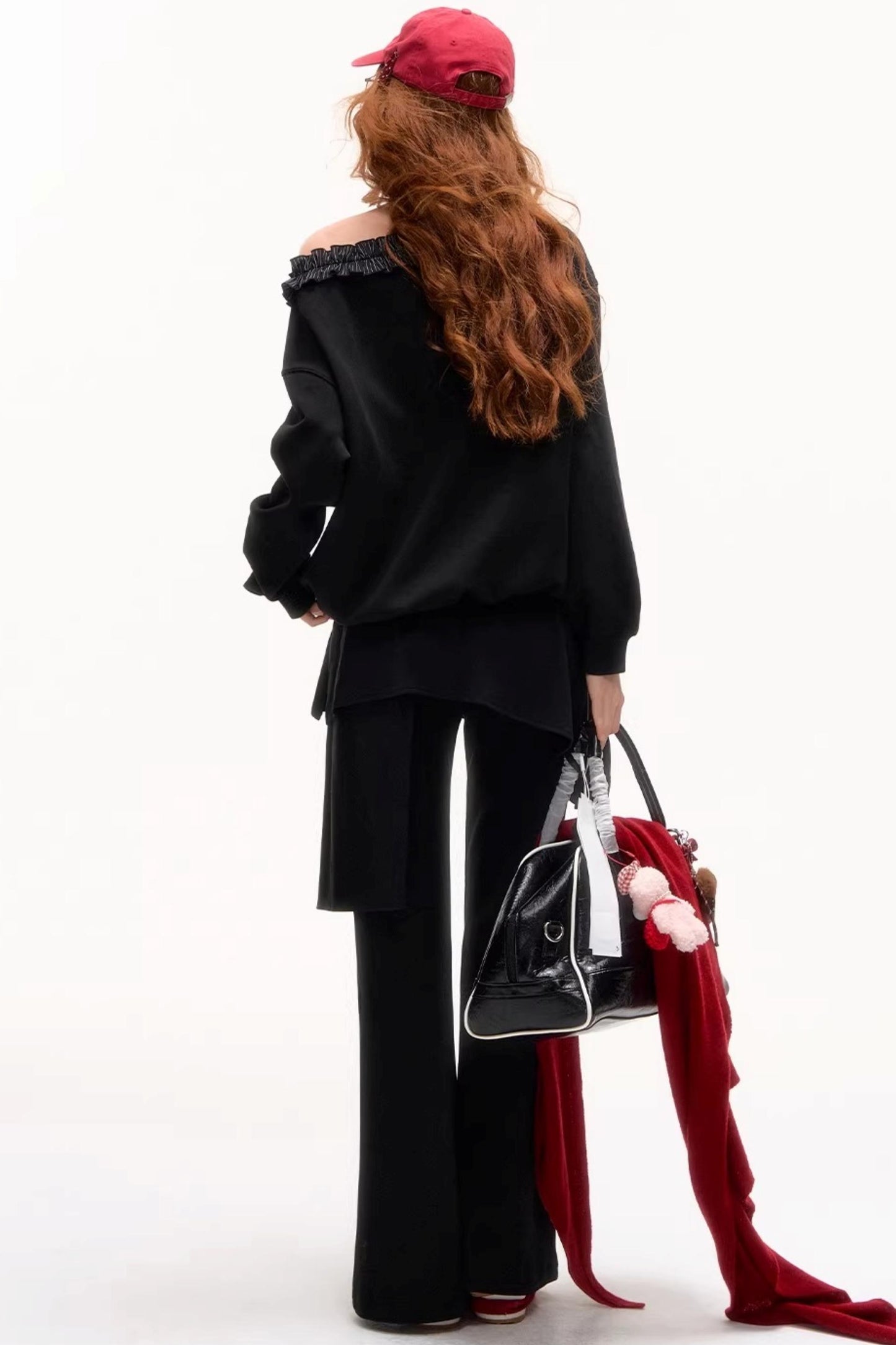 Asymmetrical Striped Ruffle Sweatshirt