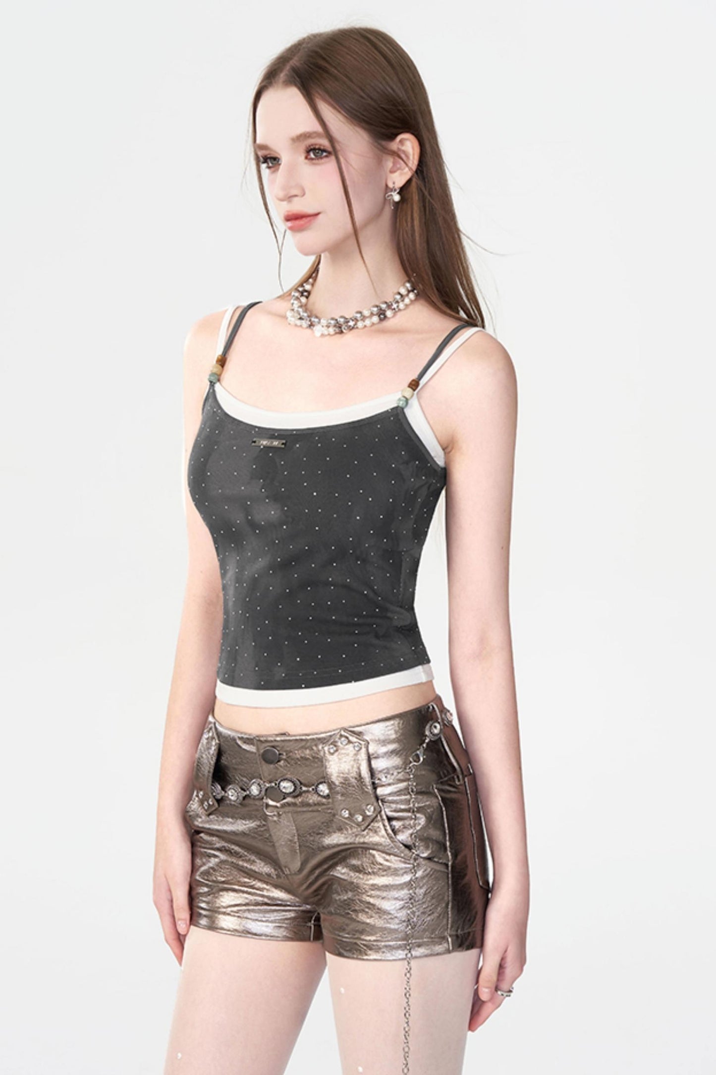 Rhinestone Suspenders Top