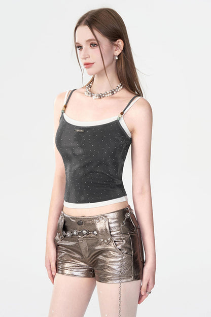 Rhinestone Suspenders Top
