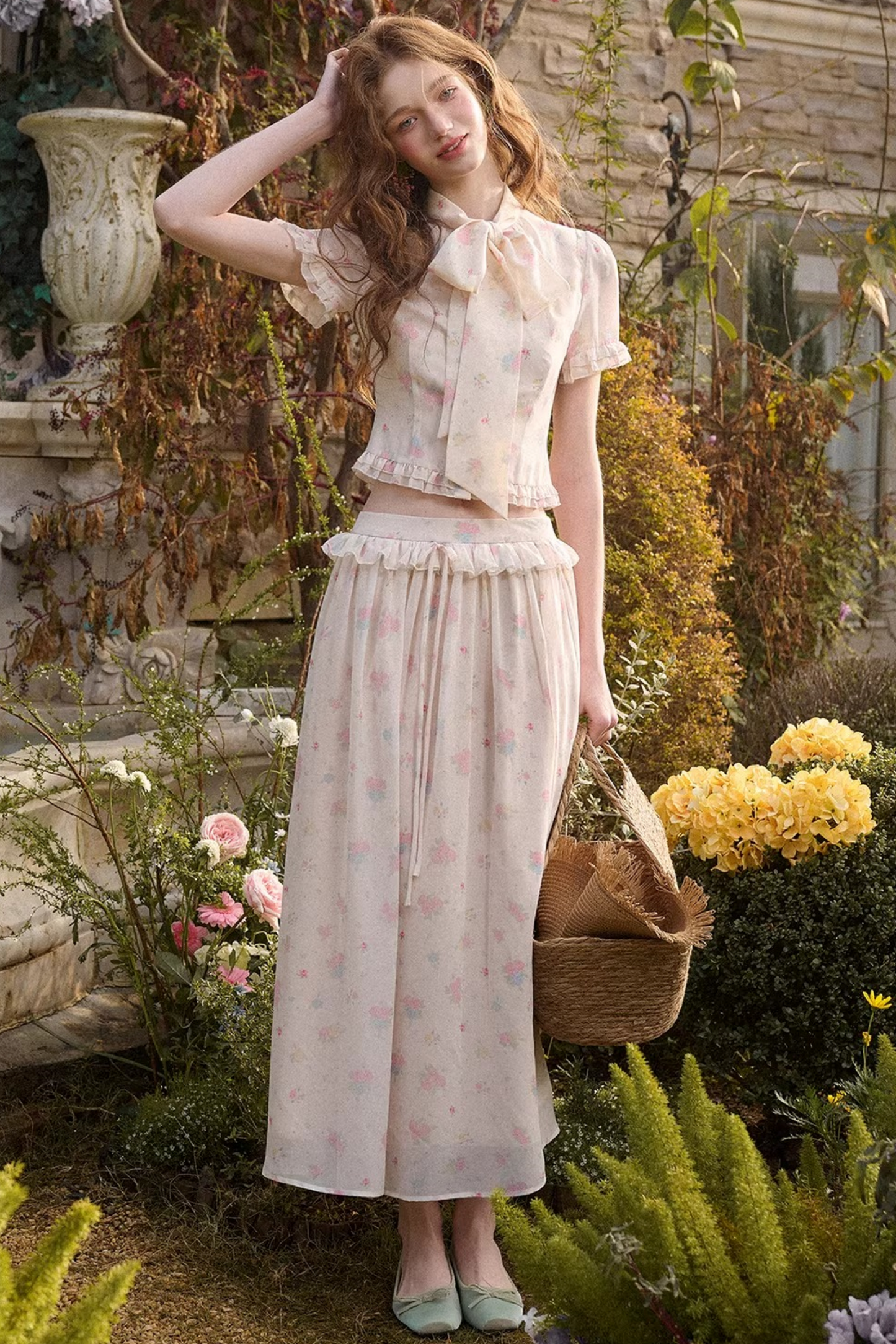 Mediterranean Print Chiffon Skirt Set-Up