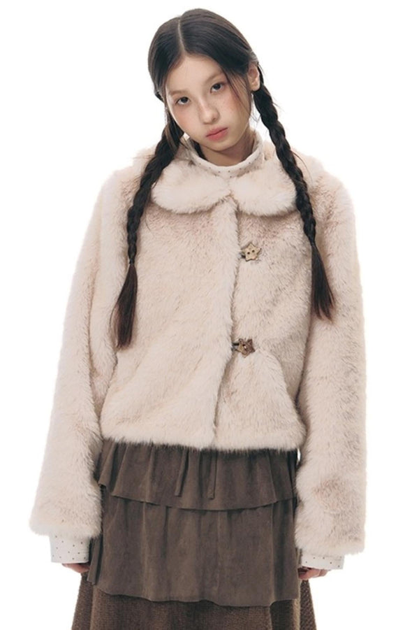 Faux Fur Doll Collar Jacket