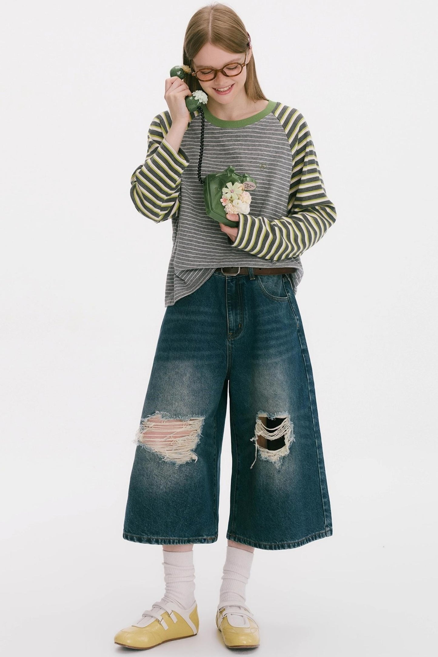 Striped Raglan Sleeve Slim Top