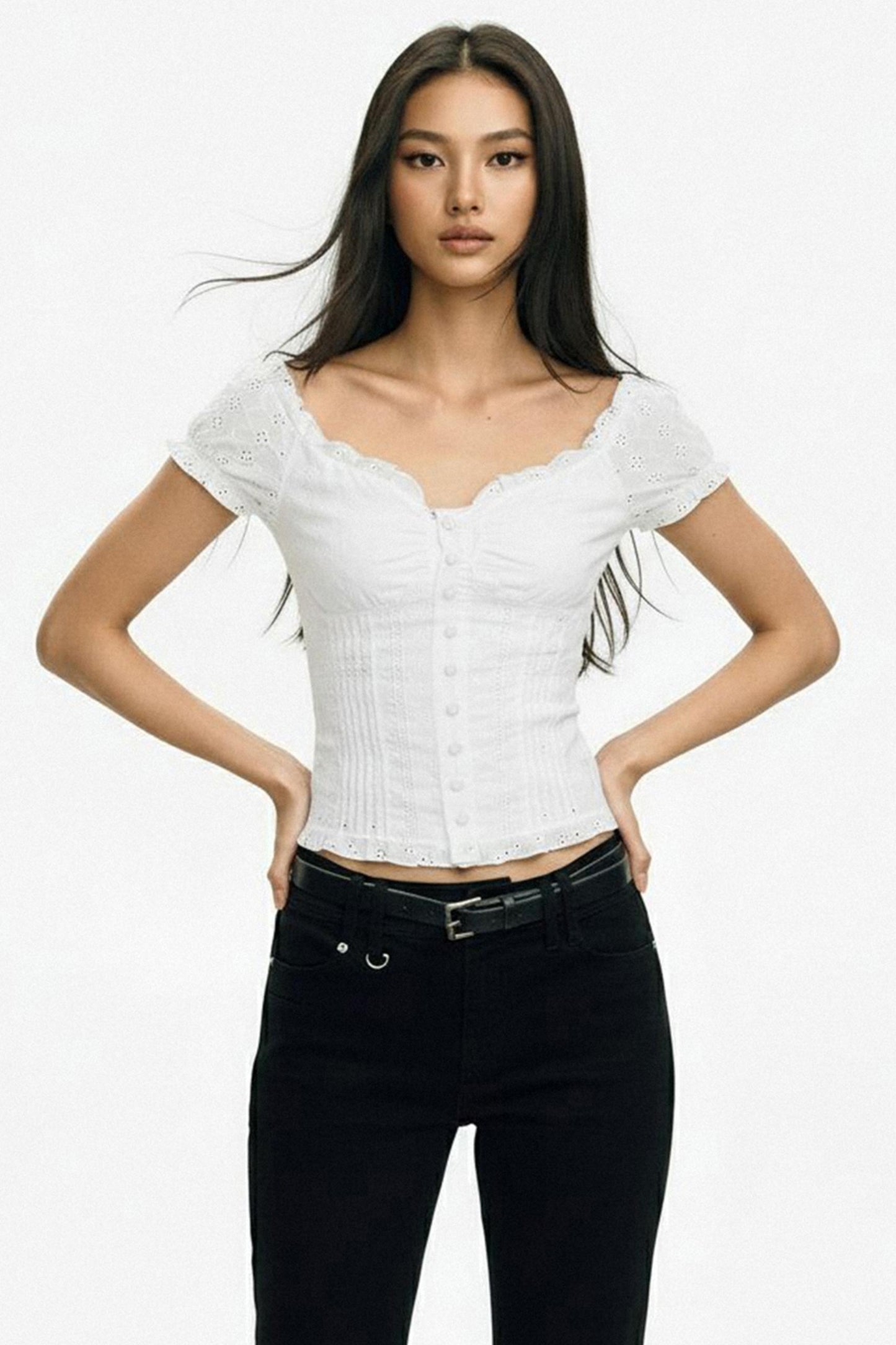 French Jacquard Cut-out T-Shirt