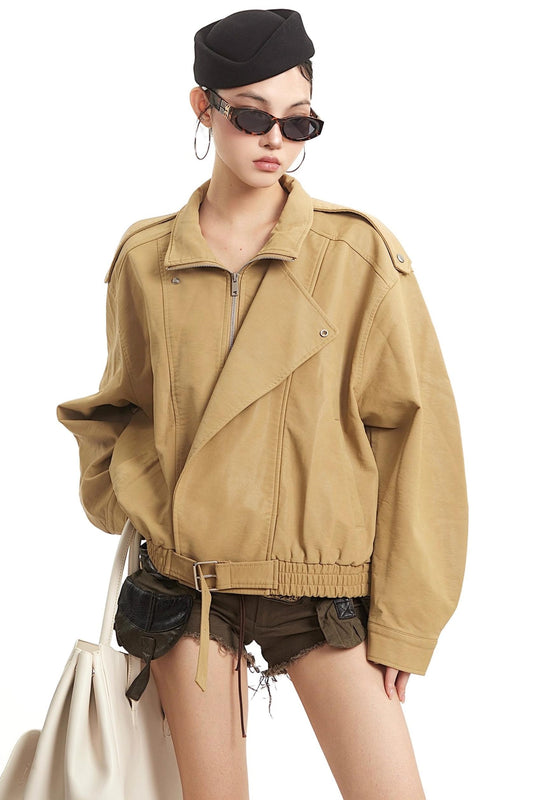 Retro Khaki Leather Jacket
