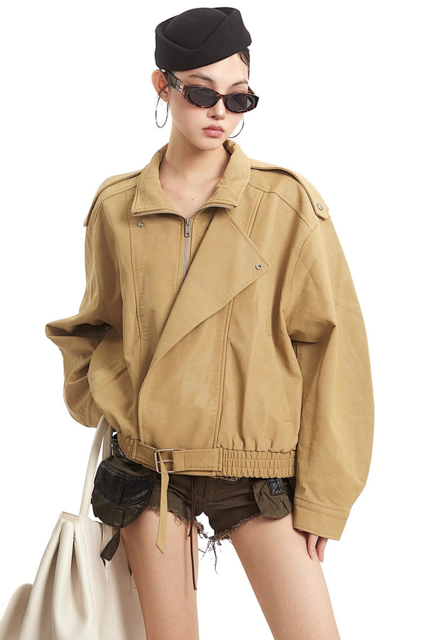 Retro Khaki Leather Jacket